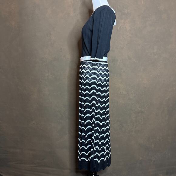 Giorgio Grati Italy Black White Knit Dress Size 46 Scallop Hem $1200 Tag NWT - Picture 5 of 12